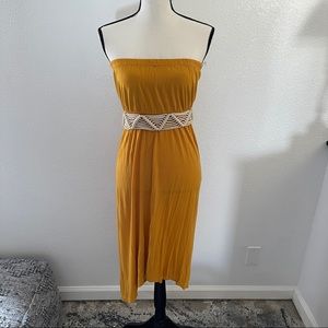 Pink Rose Mustard Color Strapless Hi-Lo Dress